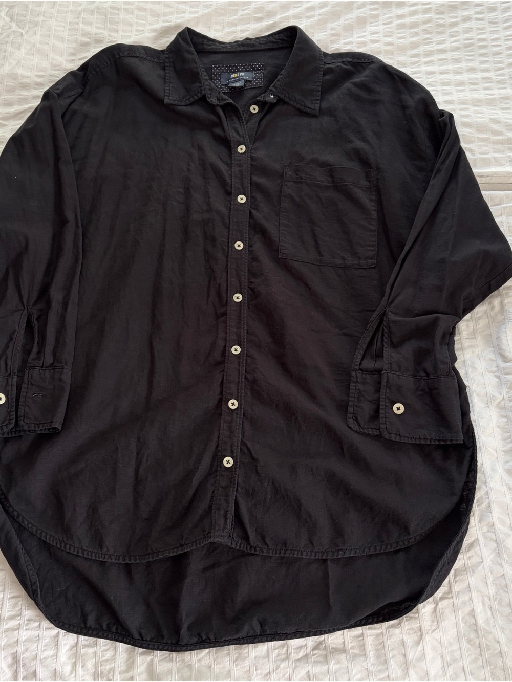 Maeve by Anthropologie Black Linen and Cotton Button-Down Shirt